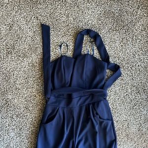 Strapless navy blue jumpsuit